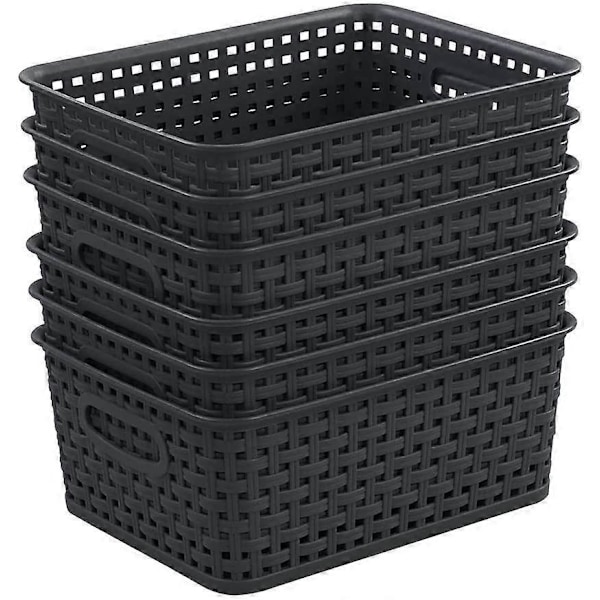 Set med 6 svarta förvaringskorgar i plast