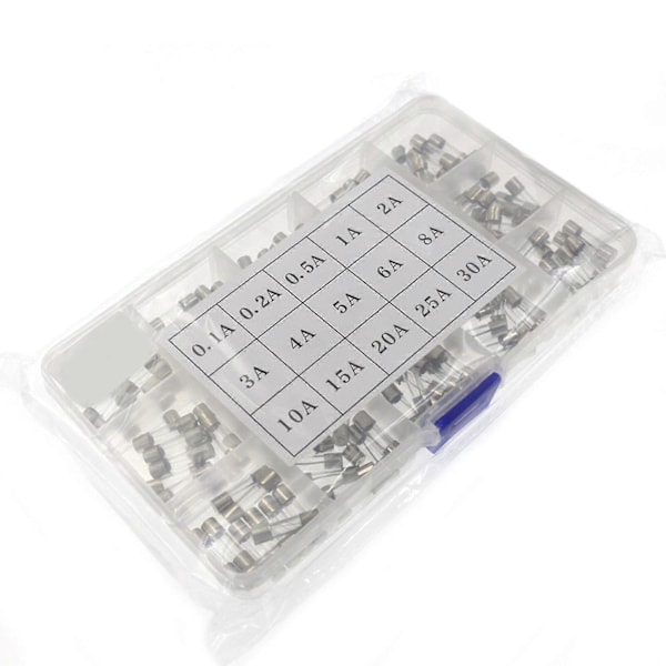 Hurtigvirkende glasrørsikringer 15 slags 150 stk. 5x20 mm Bilsikringer af glasrør, assorteret