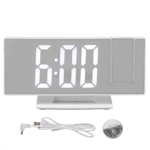 Digital Projektionsväckarklocka för sovrum Stor LED-display Spegel Projektionsväckarklocka Vit