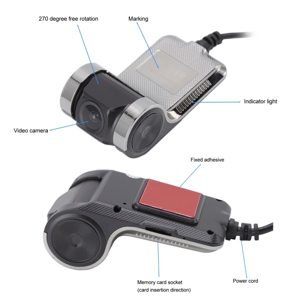 HD Night Vision Car Dash-kamera med loop-optagelse og bevægelsesdetektion - USB DVR-køreoptager med ADAS