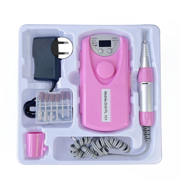 Elektrisk neglepoleringsmaskine bærbar mini genopladelig 35000RMP Neglefilsmaskine med lav støj EU-stik Pink