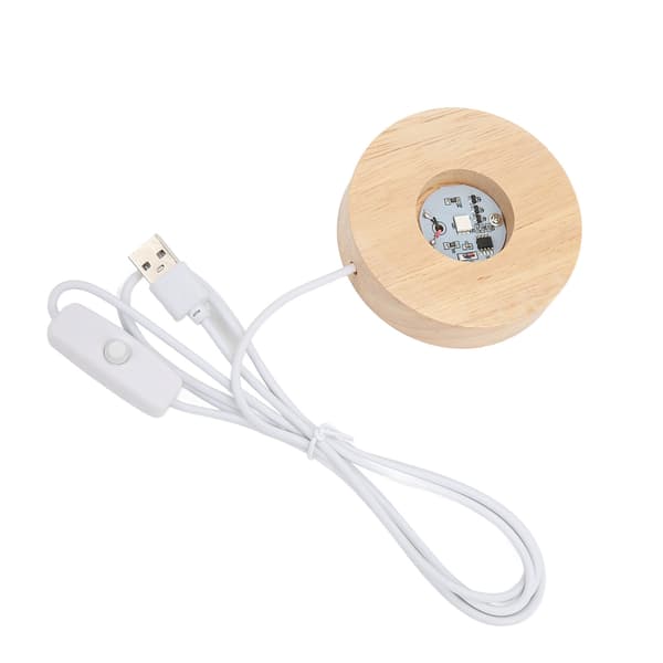 LED-lysbase USB-interface Egetræsmateriale Rund 2 cm/0,8 tommer tykkelse Glødende dekorativ displaylampe til hjemmet 5V Farverig base