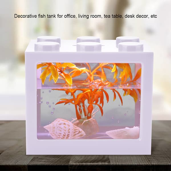 Dekorativt Mini Akvarium USB LED Lys Lampe Akvarium Boks Kontor Te Bord Indretning (Hvid)