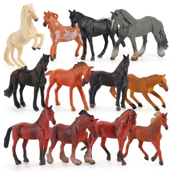 12 STK Mini Actionfigurer Hest Legetøjsmodel Simulation PVC Miniature Heste Dyr Legetøjssæt Pædagogisk Legetøj til Børn