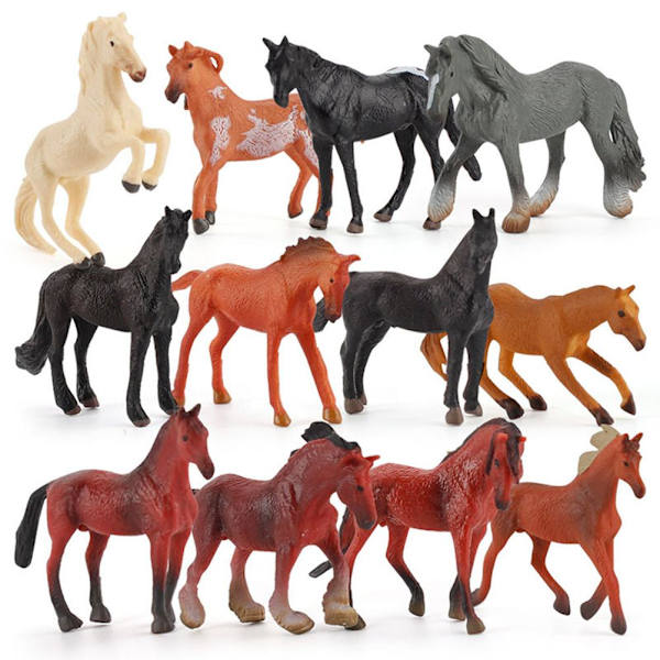 12 stk. Mini Actionfigurer Heste Legetøjsmodel Simulering PVC Miniature Heste Dyr Legetøj Playset Pædagogisk Legetøj til Børn