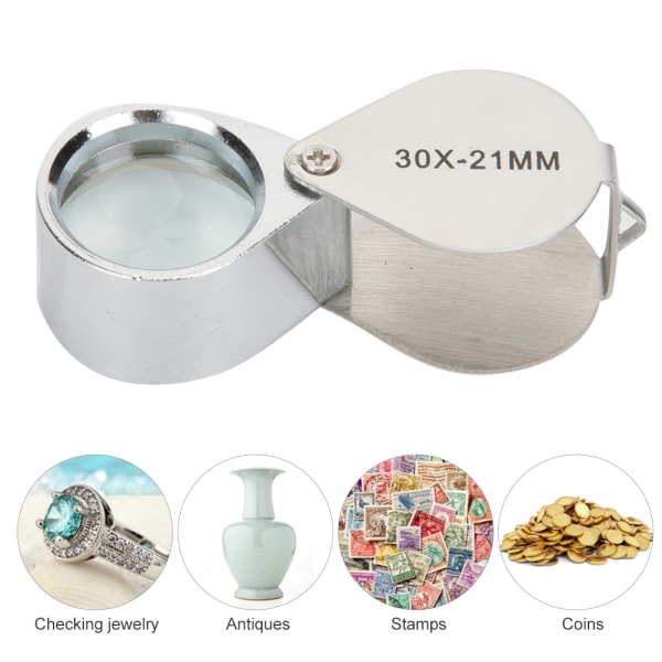 Bærbar miniglass forstørrelsesglass Jewelers forstørrelsesglass for å identifisere smykker Frimerker Mynter Antikviteter Sølv