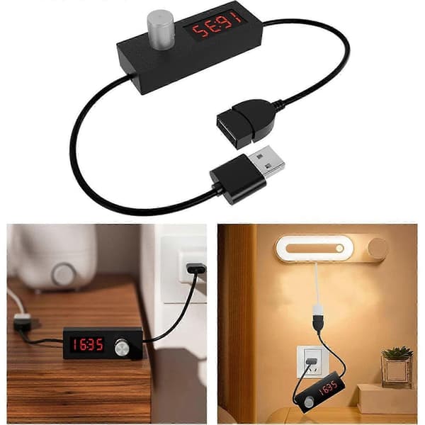 USB-timerbryterkabel for planlagt avstengning fra 5 minutter til 24 timer 55 minutter JH4 Svart