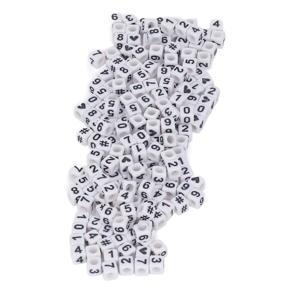 300 kpl akryylinumerohelmiä, valkoisia, 7x7 mm, akryylihelmiä korujen valmistukseen, DIY-rannekkeisiin ja koristeisiin