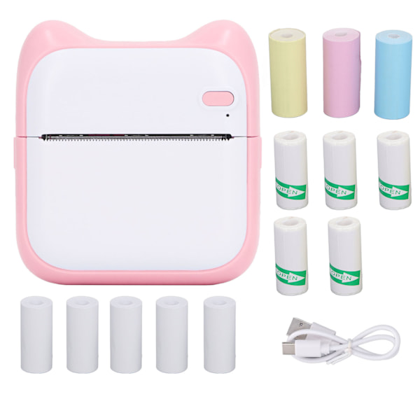 Mini Termisk Skriver HD Klar 200dpi Utskrift BT Bærbar Skriver for Studenter Bilder Notater Rosa