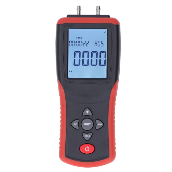 Digitalt Manometer med 12 Valgbare Enheter, Multifunksjonell Digital Differensialtrykkmåler med Bakgrunnsbelyst LCD-Skjerm
