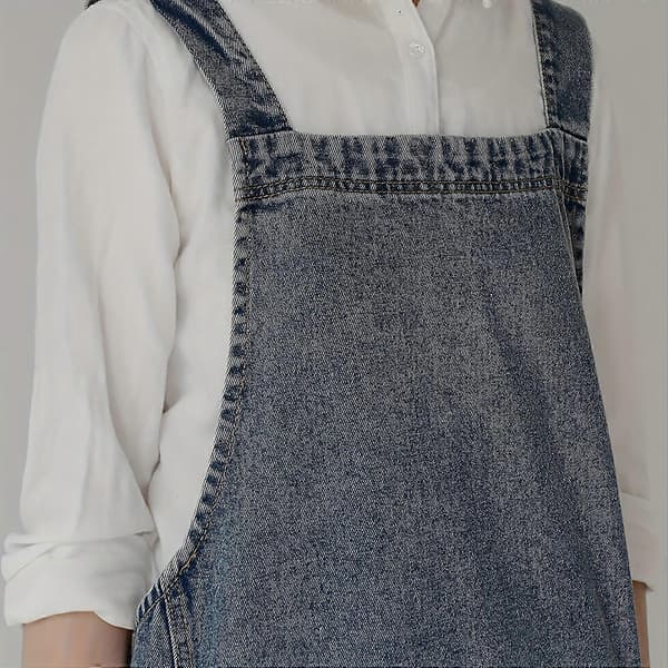 1 st Japansk koreansk stil rent bomulls canvas denimförkläde, tvättbart köksförkläde, arbetskläder, köksförkläde med framfickor, kökstillbehör Deep Blue