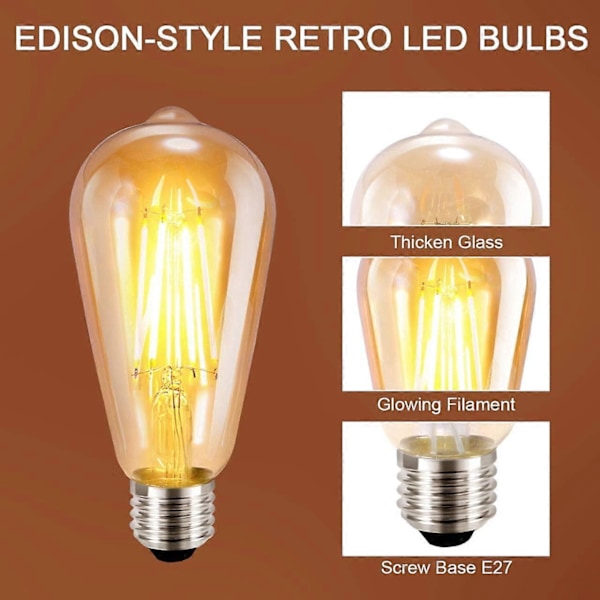 2025 Uusi Vintage Hehkulamppu 6 kpl Edison Hehkulamppu E27 Edison LED Hehkulamppu Hehkulamput Antiikki Hehkulamppu
