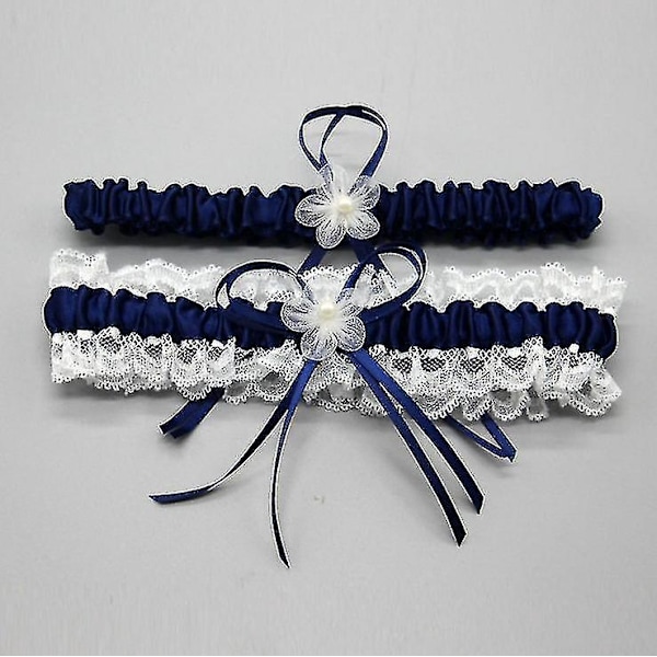 Bridal Wedding Garter Belt Set - Navy Blue Leg Garter for Bride