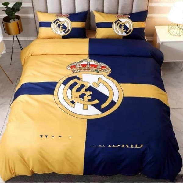 Real Madrid fodboldmønstret sengetøjssæt, pudebetrækssæt, 3 dele 229x229
