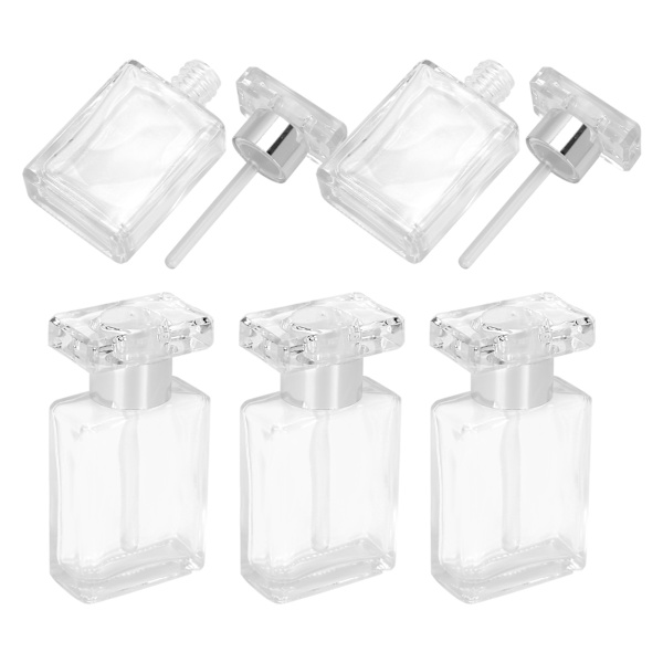 5 st transparenta tomma eteriska oljeflaskor i glas, bärbara påfyllningsbara parfymflaskor, silver