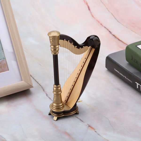 Trä Miniatyr Harpa Replika med case Instrument Modell Musikaliska gåvor Ornament