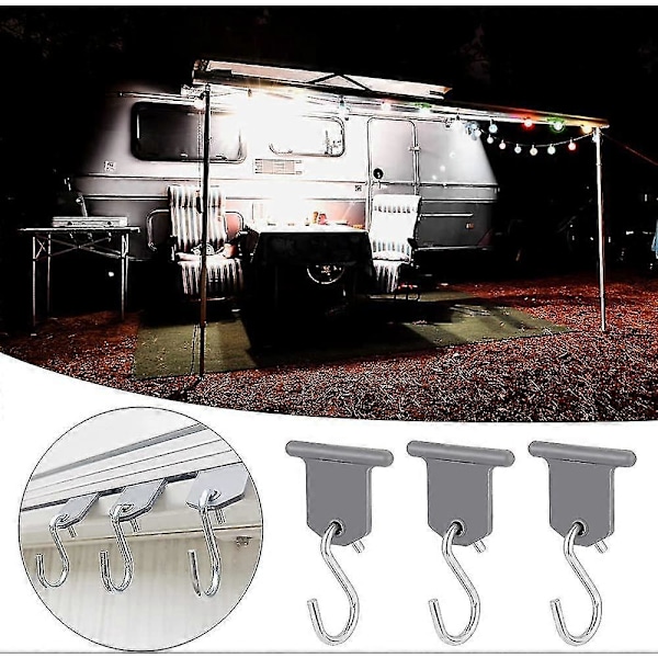 15 Par Markisekroge Campervan RV Markise Tilbehør S-formede Kroge Let At Installere Til Autocamper Campingvogn Udendørs Indendørs Jule Telt Forsyninger, grå