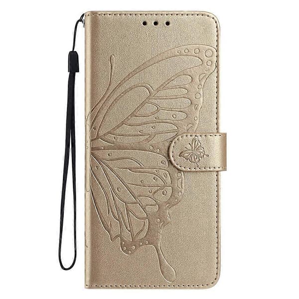 Compatible Case for Samsung Galaxy S25 FE Butterfly Printed Wallet Stand PU Leather Flip Phone Case with Strap Gold