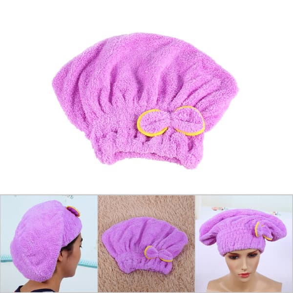 Dejlig Blød Mikrofiber Hårhåndklæde Hurtigtørrende Hår Sløjfe Wrap Hat Tørreværktøj Hætte (lilla)
