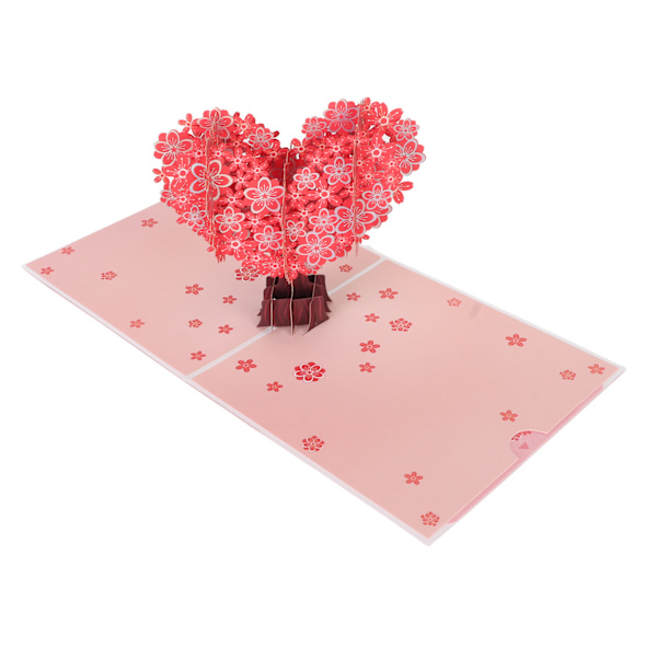Hjerteformet Sakura 3D gratulasjonskort Utsøkt gravering Skrivbar 3D gratulasjonskort for Valentinsdag morsdag