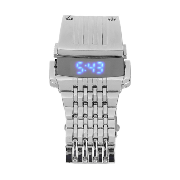 Alloy Ur LED Digital Display Quick Release Moderne Herreur til Daglig Brug Sølv Blåt Lys