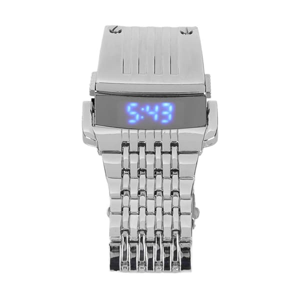 Legeringsklocka LED Digital Display Snabbkoppling Trendig Herrklocka för Daglig Affär Silver Blått Ljus