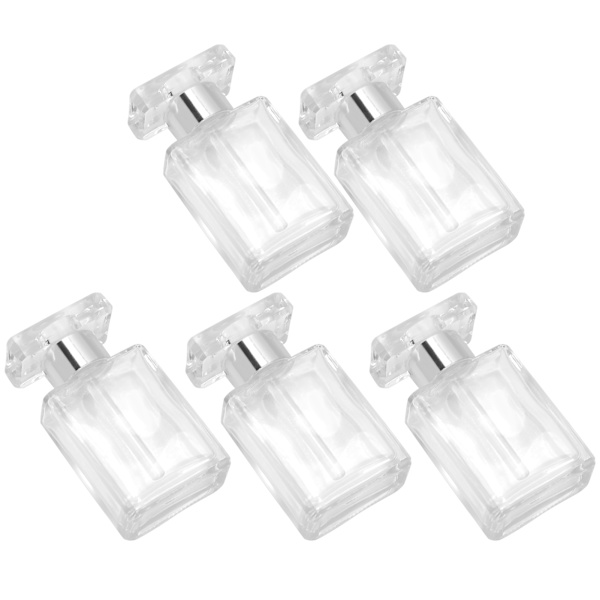 5 st transparenta tomma eteriska oljeflaskor i glas, bärbara påfyllningsbara parfymflaskor, silver