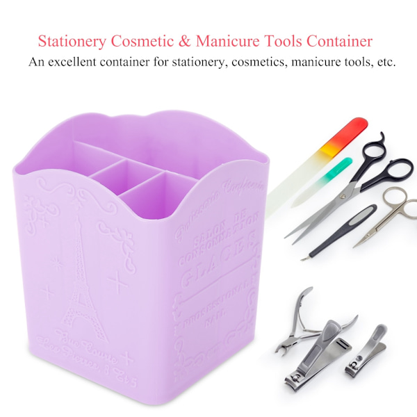 Opbevaringsboks til kontorartikler, kosmetik og manicure-værktøj med Eiffeltårnsmønster - Lilla