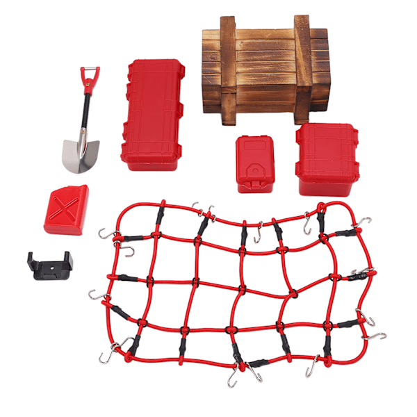 1/10 RC Bil Simulerade Dekorationsverktyg Resväska Nät Spade Set för SCX10 90046 90047 Klättring Biltillbehör Röd