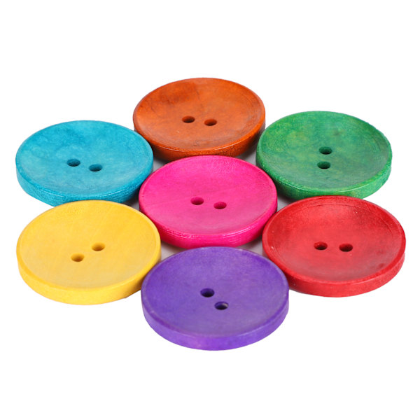 150 st sy knappar i träskålform med 2 hål, flerfärgade, för gör-det-själv-kläder och hantverk, 30 mm diameter