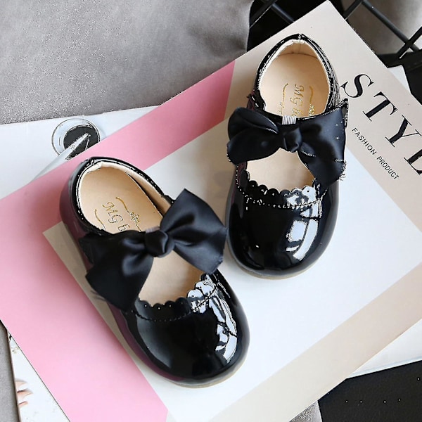 Fashion Bow Hollow Out Non-slip Læder Prinsesse Sko til Småbørn Piger - Sort 2,5-3 År