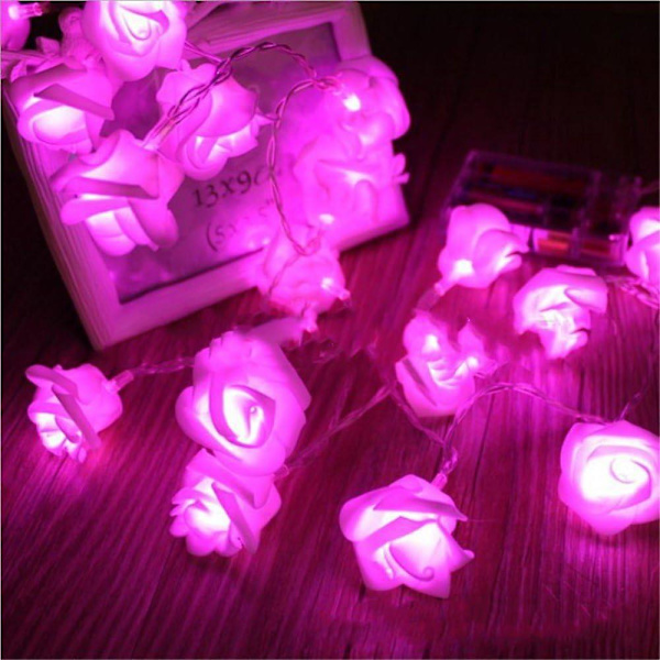 Rose Blomster Lyskæde - Batteridrevet Fe Lys til Bryllup, Hjem, Fest, Fødselsdag, Festival Dekorationer - 20 LED (Pink)