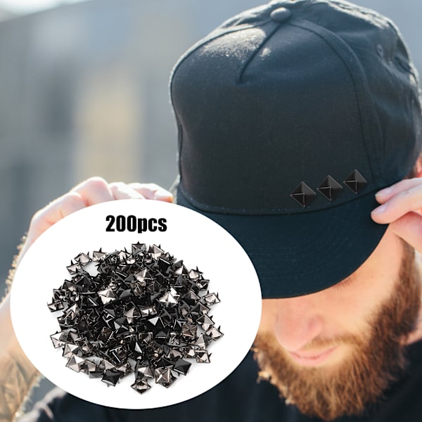 200 stk. firkantede nitter i metal - stilfuldt tilbehør til gør-det-selv-sko, tasker og hatte - 9 mm - blank sort