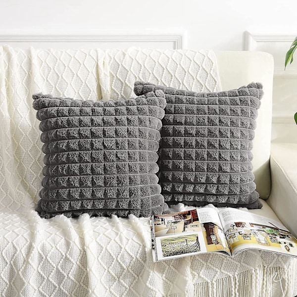 Kuddfodral Grå Mjuk Konstpäls 45 x 45cm Kvadratisk Fluffig Pläd Soffa Kuddfodral Söt Mode Dekorativ för Hem Sovrum Vardagsrum Säng med Stängning