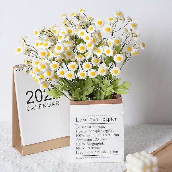 1 Gren Kunstige Blomster, Tusenfryd med Vase, Silkeaktig Kunstig Tusenfrydbukett for Hjem, Kontor, Bryllupsdekorasjon, Bordpynt