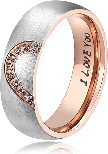 Hans & Hennes Ægte Kærlighed Hjerte Løfte Ring Rustfrit Stål Par Vielsesringe Topring, 6mm