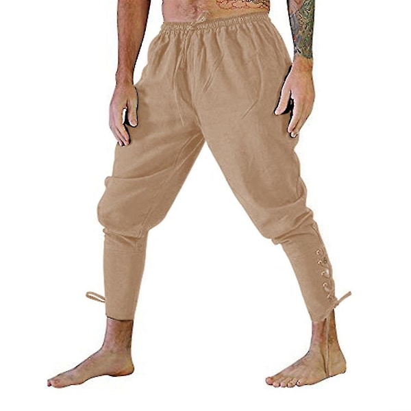 Medieval Viking Pirat Kostume Bukser til Mænd - Ankel Båndet Renaissance Gotiske Bukser (Plus Størrelse) XL Khaki