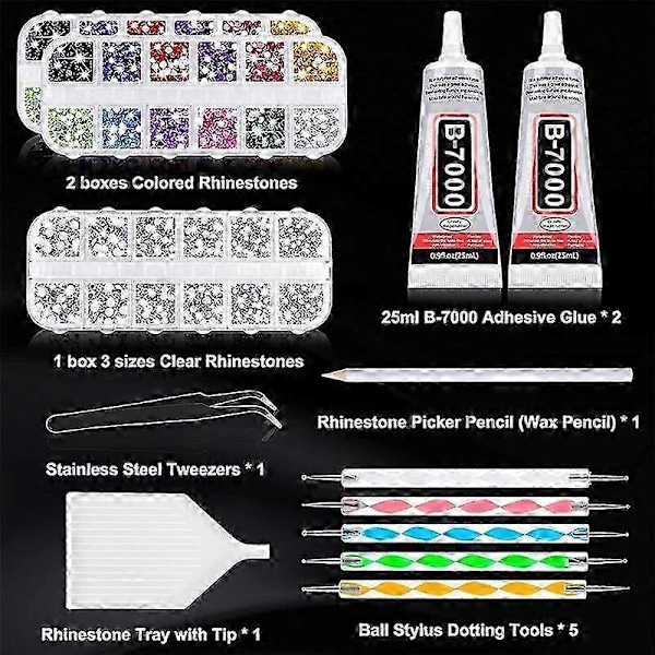 Rhinestones kompatible med håndverk, 4000 Rhinestones 2 stk 25 ml Lim kompatibelt med Rhinestones, 1 Vokspenn kompatibel med Rhinestone