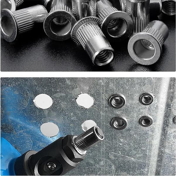 100 stk. M8 blindmutter, blindmutter i rustfritt stål, sortiment av M8 gjengede innsatsmuttere med flatt hode for metall og plast (14 mm x 18 mm)