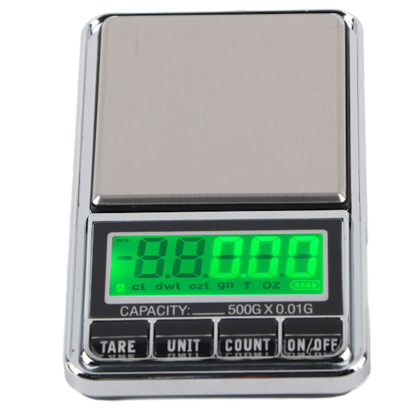 Elektronisk smyckesvåg fickdigitala karatvågar med grön bakgrundsbelyst LCD-display 0,01/500G