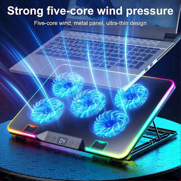 Laptop Kylare Ställ Digital Display Höjdjusterbar Lågt Ljud Bärbart Notebook Ställ Gaming Laptop Kylplatta Svart