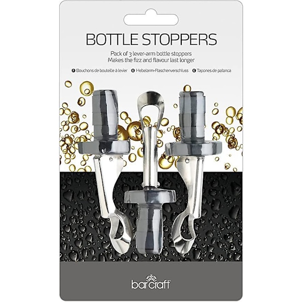 Barcraft Champagne-/vinflaskeprop sæt, integreret øloplukker, plastik/rustfrit stål (3 stk.)