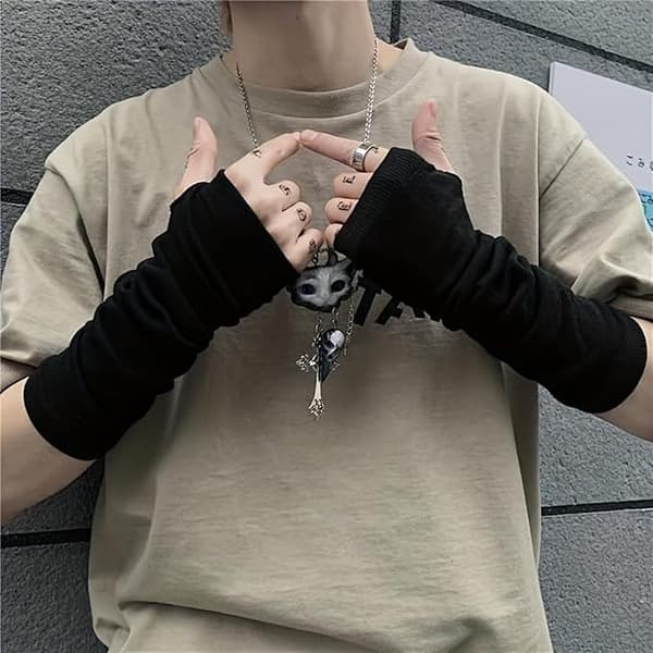 Ninja-ærmer til kvinder - PVC-lignende albuelang manchet, elastisk fingerløs - Let holdbar? Halloweenfest