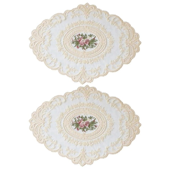2x Oval Broderet Blonde Fa Transparent Dækkeserviet Er Bordmåtte Møbel Co