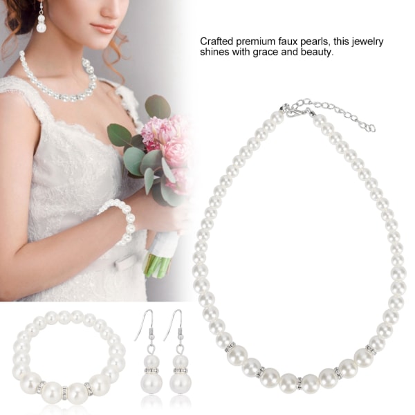 Faux Pearl bryllup kjede øredobber armbånd sett brude smykker sett for kvinner Party Gift