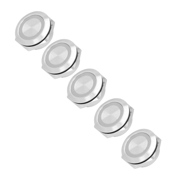 5 stk øjeblikkelig trykknap-afbryder Metal Auto Reset Ultratynd Vandtæt med LED 22mmDC12~24V Gul