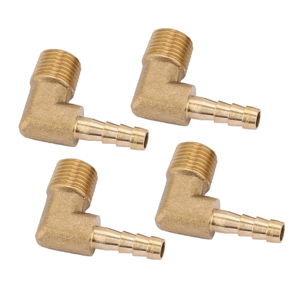 4 stk. Messing Han Gevind Albue Slangehale Barb Connector Fitting G1/4\" 6mm