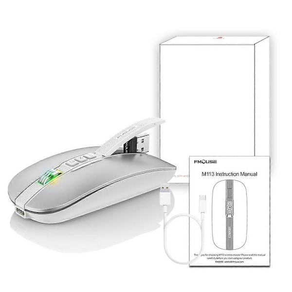 10M Bluetooth Dual Mode 2.4G/BT5.1 Trådlös Tyst Mus (Silver)
