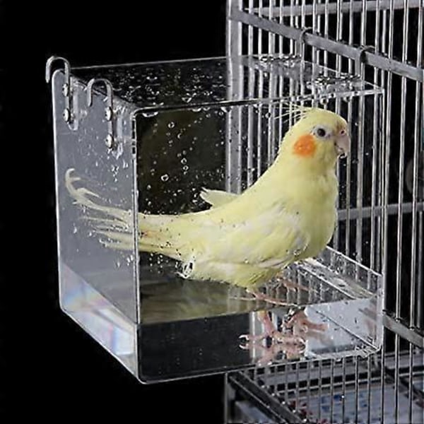 Lintukylpy, läpinäkyvä kuution muotoinen lintukylpyamme suihkukehikko pienille linnuille papukaijoille Myna Varpusille suuri (16*16*16CM)