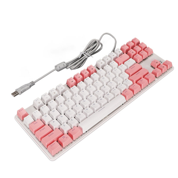 Mekanisk speltangentbord 87 tangenter Blå brytare RGB-bakgrundsbelysning USB-kabelanslutet mekaniskt tangentbord för PC bärbar dator stationär dator vit rosa